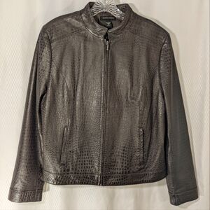 Women's Valerie Stevens Zip-Front Reptile-Embossed Leather Jacket, Brown, Large